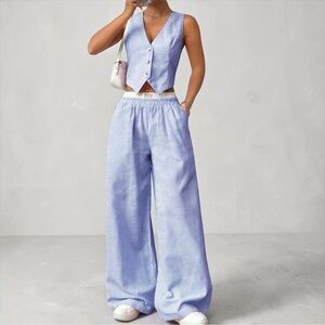 Sz L Private Label Blue Striped Vest and Pants Set New